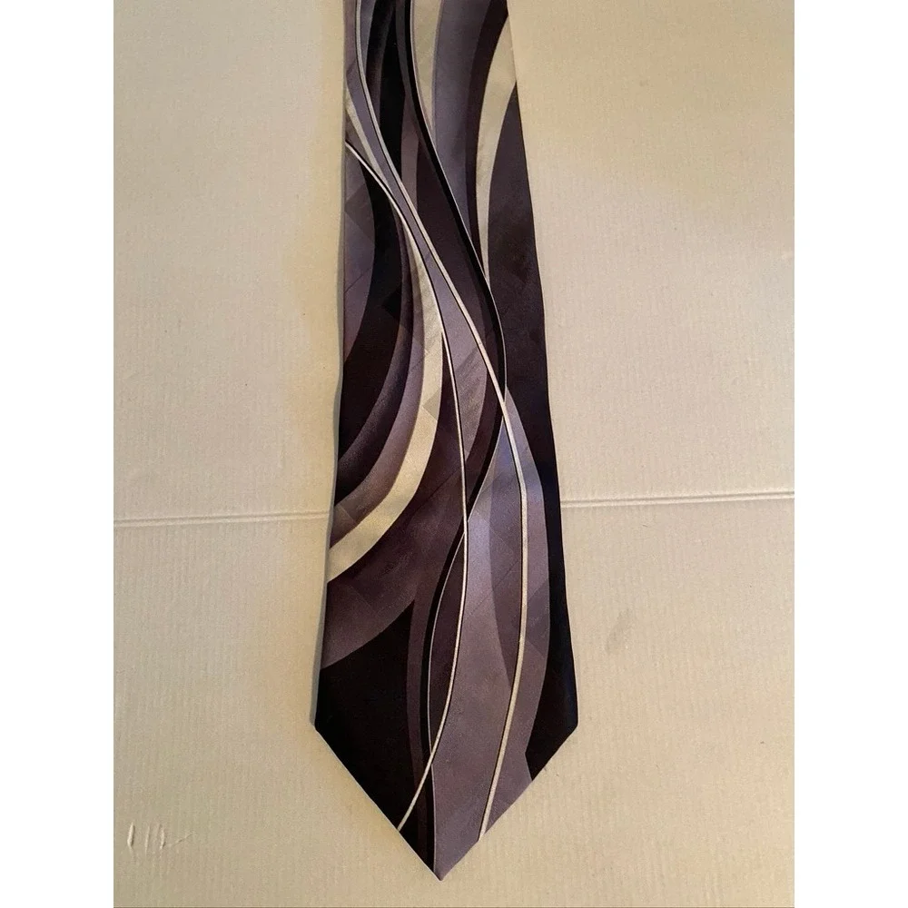 Puritan Mens Silk Tie Purple Grey Black Abstract Swirl Stain Resistant Handmade